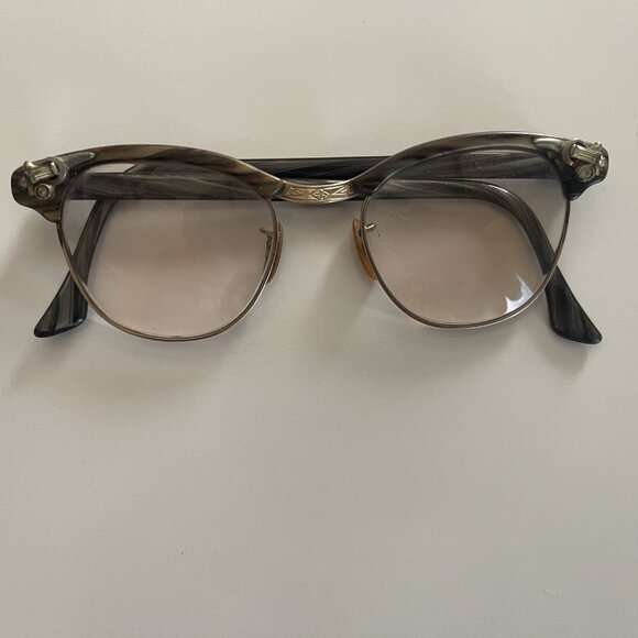 Vintage 50's Cat Eye Rhinestone FRAMES ONLY S/C 1/10 12k Gold Filled Glasses USA - Picture 2 of 16